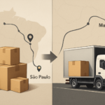 Ilustração editorial mostrando comparação entre carga fracionada e carga dedicada com mapa do corredor São Paulo-Maranhão, destacando fluxo logístico, planejamento e decisão operacional.