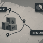 Mapa estilizado mostrando rotas logísticas entre São Luís e Imperatriz com ícones representando carga de cosméticos e elementos de planejamento operacional, em estilo editorial profissional.